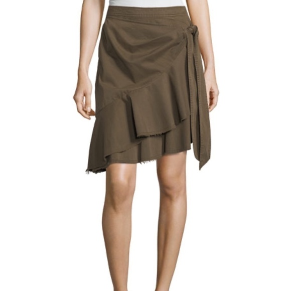 EUC Cinq a Sept Tous Les Jour Anson Asymmetric Cotton Faux Wrap Skirt Olive 6